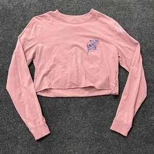 Vans Shirt Womens Small Pink Skull Rose Off The Wall Long Sleeve Crop Top
